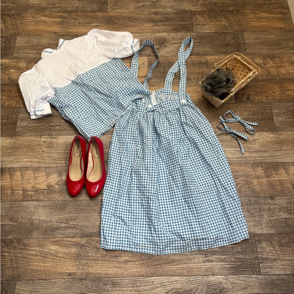 Dorothy Wizard of Oz Halloween Costume with Red Shoes and Accessories